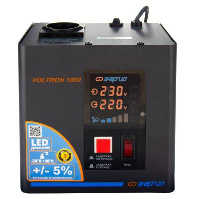 Стабилизатор напряжения Voltron 5%, 1000 ВА, Максимальная мощность нагрузки, ВА: 1000, Цвет: черный, изображение 2