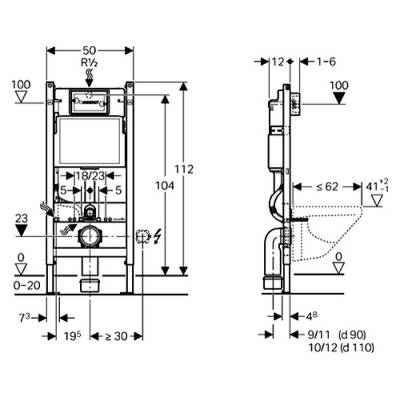 Инсталляция для подвесного унитаза Geberit 111.153.DW.5 SET с клавишей смыва Delta51 черный глянец, изображение 4