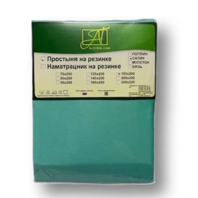 Простыня однотонная на резинке из сатина "Альвитек" ПР-СО-Р-200-МЯ мятный 200х200х25, Варианты: ПР-СО-Р-200-МЯ Мятный простыня Сатин однотонный на резинке 200х200х25